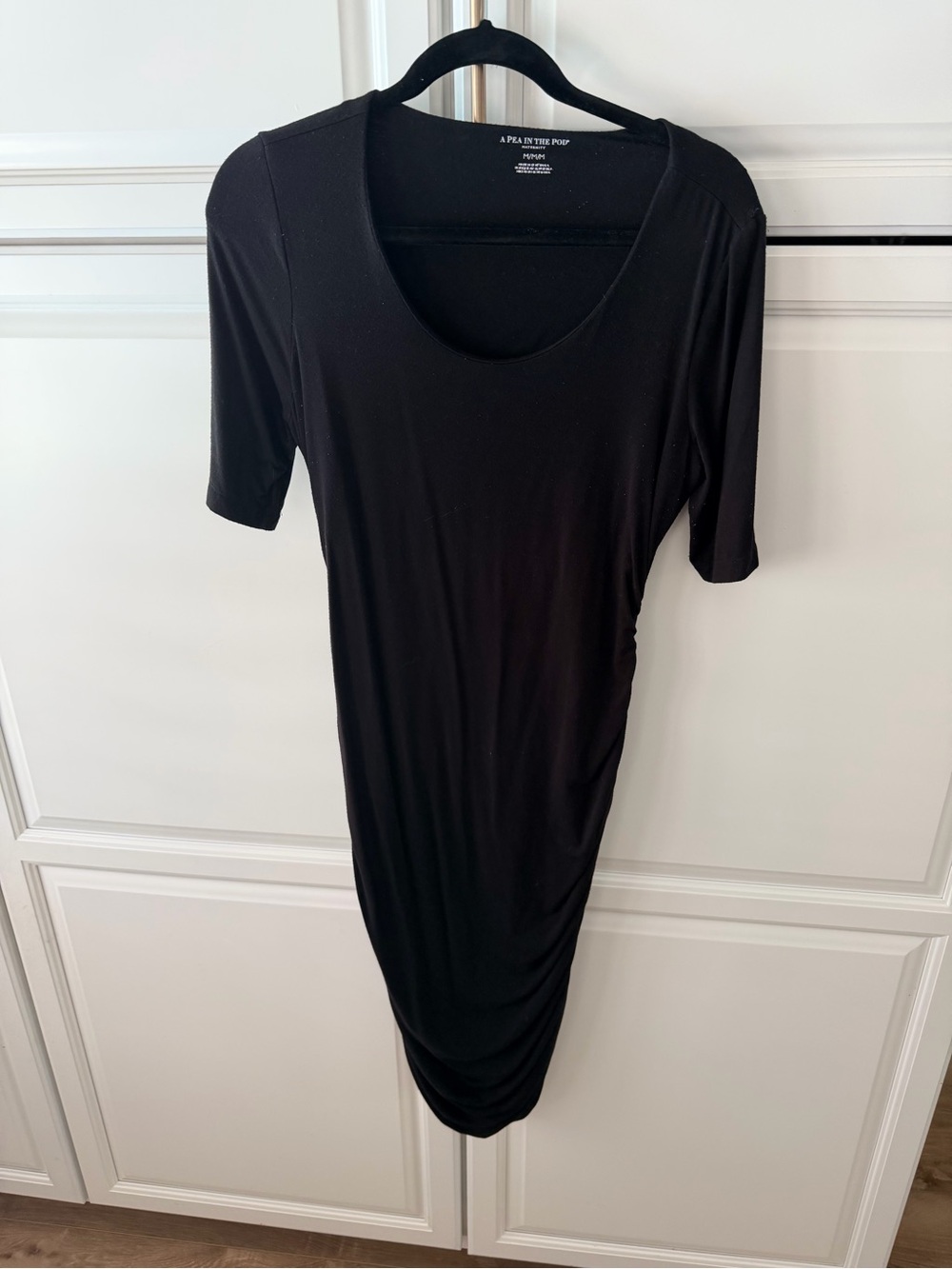 A Pea in the Pod Black Midi Maternity Scoop Neck Dress